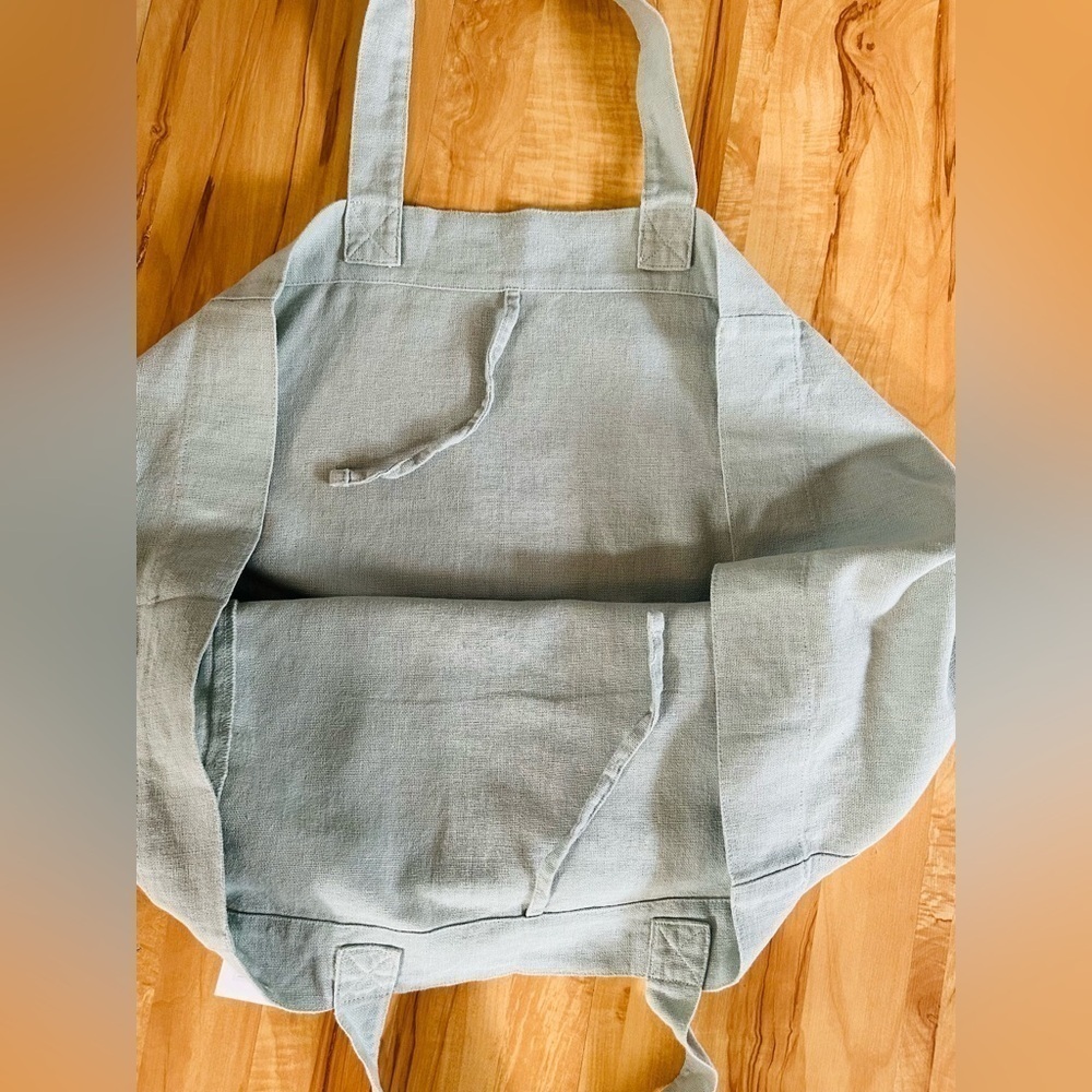 NEW! H&M HOME XL LINEN TOTE BAG Oversized Sage Green NWT - Picture 7 of 14